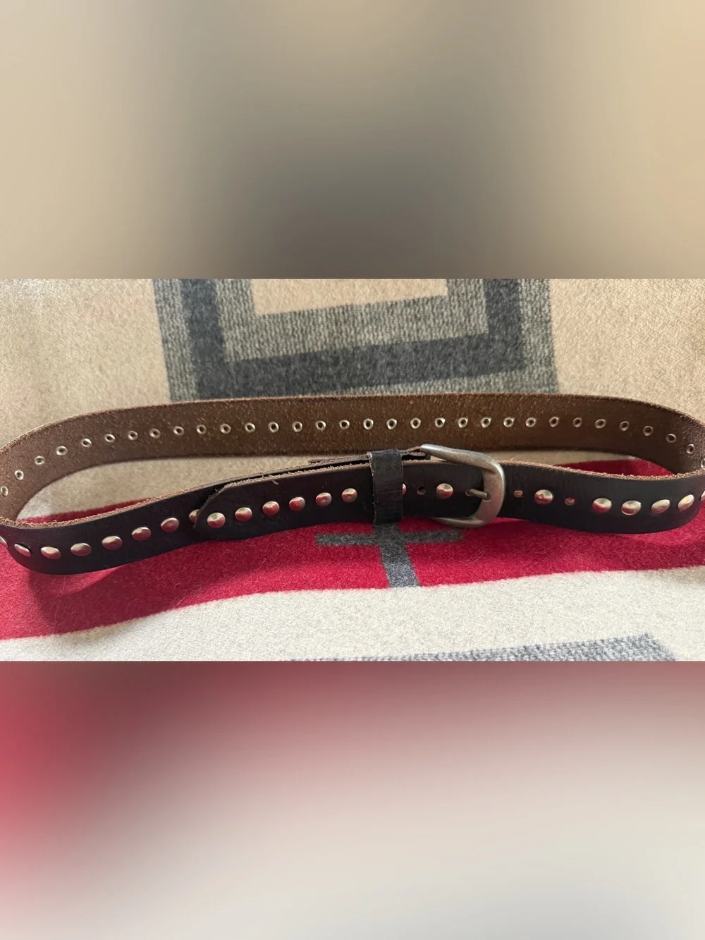 Women’s Black Genuine Leather Studded Belt Silver Tone Western 39”
